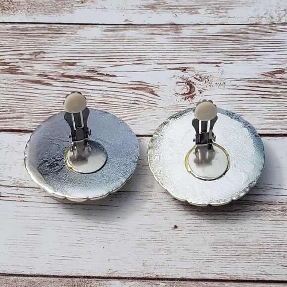 Vintage Clip On Earrings Yellow 1 & 5/8" Large Statement Unusual - Picture 3 of 6